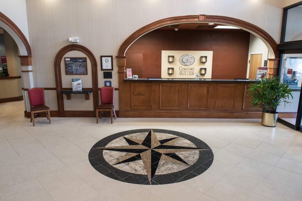 7/11/2016, Savannah, GA Inlaid floor medallions at ILA building and Comfort Suites.